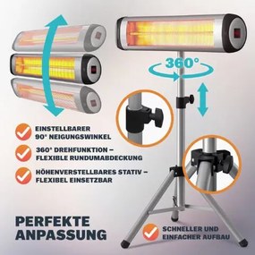 Aquecedor de exterior 2500 W, infravermelho, de pé Prateado