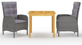 3 pcs conjunto de jantar para jardim cinzento