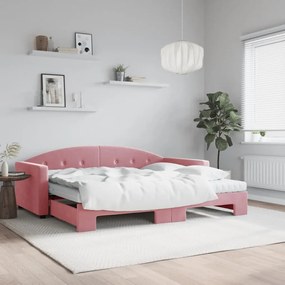 Sofá-cama com gavetão e colchões 90x200 cm veludo rosa