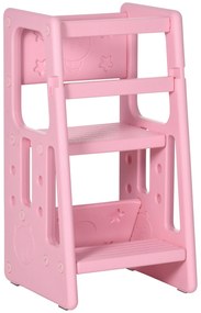 HOMCOM Torre de Aprendizagem para Crianças Banco Infantil com Altura Ajustável para Cozinha Sala de Jantar 47x47x90cm Rosa