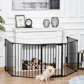 Barreira de Segurança para Animais de Estimação Barreira Dobrável de 5 Painéis com Fechadura Inteligente 300x74,5 cm Preto