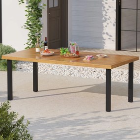 Mesa de jantar para jardim para 8 pessoas com orifício para guarda-sol e pernas de metal 200 x 100 x 75 cm Natural