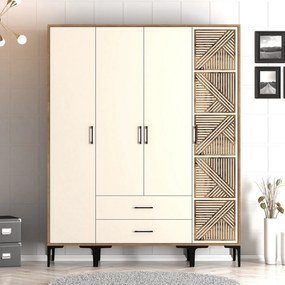 Guarda-roupa Kumsal STP – Nogueira e Creme – 160 cm x 47,5 cm x 201,4
