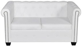 Sofá Chesterfield de 2 lugares em couro artificial branco