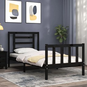 Estrutura de cama com cabeceira 90x200 cm madeira maciça preto