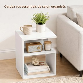 Mesa auxiliar, mesa de centro moderna 35 x 35 x 41,5 cm de 3 níveis com prateleiras abertas, para sala de estar, quarto ou escritório, branca