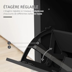 Sapateira com 2 portas basculantes 79 x 23 x 90,5 cm,, 2 compartimentos, puxadores em forma de concha em metal, preto e cor carvalho