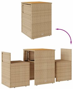 3 pcs conjunto bistrô com almofadões vime PE bege