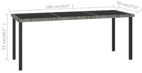 9 pcs conjunto de jantar para jardim vime PE cinzento