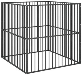 Parque para cães com 4 painéis aço galvanizado preto