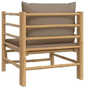 Sofá de jardim bambu com almofadões cinzento-acastanhado