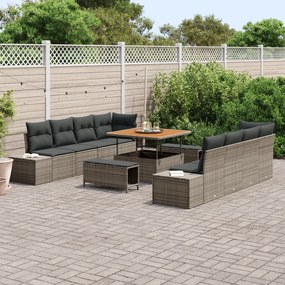 Conjunto de Sofá de Jardim vidaXL com Almofadas Cinza Rattan Poliéster