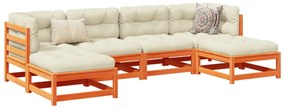 6 pcs conj. sofás jardim almofadões pinho maciço castanho cera