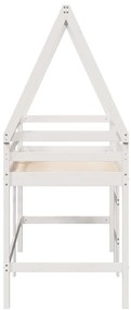 Cama alta c/ escada e telhado 80x200 cm pinho maciço branco