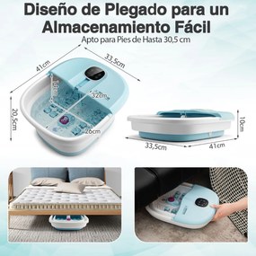 Massajador de Pés Dobrável com Banho de Pés Aquecedor com Controlo Remoto Caixa de Rolos de Massagem de Bolhas 33,5 x 41 x 20,5 cm Azul