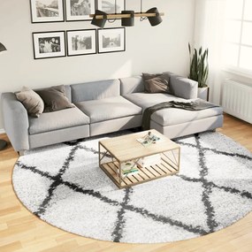 Tapete shaggy de pelo alto PAMPLONA Ø 280 cm creme e preto