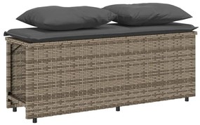 3 pcs conjunto de jantar p/ jardim c/ almofadões vime PE cinza