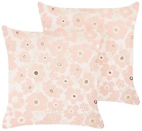 Conjunto de 2 almofadas decorativas em veludo creme e rosa 45 x 45 cm TRITELEIA  Beliani