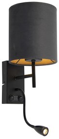 LED Candeeiro de parede Art Déco preto com abajur em veludo cinzento escuro - Stacca Moderno