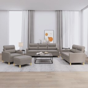 4 pcs conjunto de sofás com almofadões tecido cinza-acastanhado