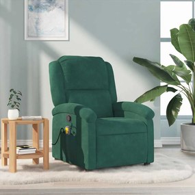 Poltrona de massagens reclinável veludo verde-escuro