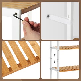 Sapateira com 3 níveis em bambu 60 x 26 x 66 cm, branco e cor bambu