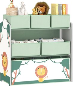 Móvel de arrumação infantil de 3 níveis 110 x 29,5 x 82  cm, estante para brinquedos com 6 caixas de tecido removíveis, verde