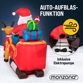 Pai Natal insuflável com trenó XXL Decoração iluminado com 12 LEDs 240 x 92 x 155 cm Multicolorido