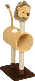 PawHut Arranhador 104 cm Árvore para Gatos com Design de Leão Postes para Arranhar, Túnel, Cauda Pendente até 7 kg, Castanho claro | Aosom Portugal