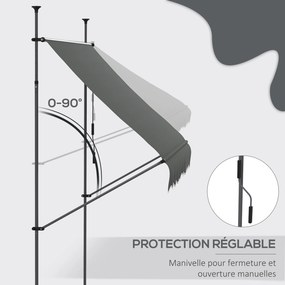 Toldo retrátil manual autoportante 2,5 x 1,2 x 2,1-3 m, inclinação ajustável, em metal, alumínio e poliéster cinzento escuro