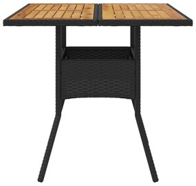 Mesa de jardim com tampo em acácia 80x80x75 cm vime PE preto