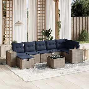 vidaXL 8 pcs conjunto sofás p/ jardim c/ almofadões vime PE cinzento