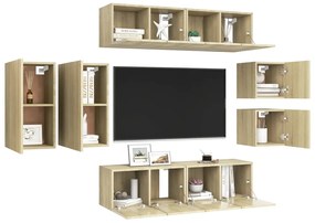 8 pcs conjunto móveis de TV derivados madeira carvalho sonoma
