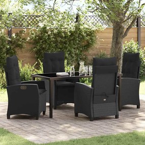 vidaXL Conjunto de Mesa de Jardim com 5 Peças e Almofadas – Vime Sintético Preto