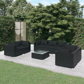 vidaXL 8 pcs conjunto lounge de jardim c/ almofadões vime PE preto
