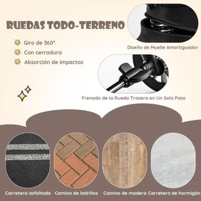 Carrinho de Bebé Duplo Gémeos Carrinho de Bebé Dobrável com Um Botão Portátil Reclinável Encosto Ajustável Toldo 0-3 Anos Cinzento