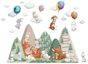 Adesivo de parede infantil - Animais da floresta e colinas
