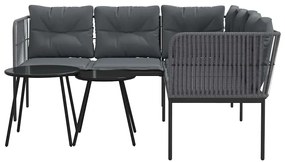 Conjunto de sofás de jardim c/ almofadões aço/textilene preto