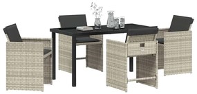 Conjunto de Jantar de Jardim com Almofadas Cinza Claro Rattan Poly