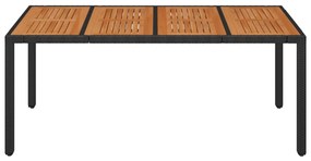 Mesa de jardim com tampo de madeira 190x90x75 cm vime PE preto