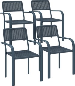 Outsunny Conjunto de 4 Cadeiras de Jardim Empilháveis com Apoios de Braços Encosto e Estrutura de Aço 55x60x83 cm Cinzento Escuro | Aosom Portugal