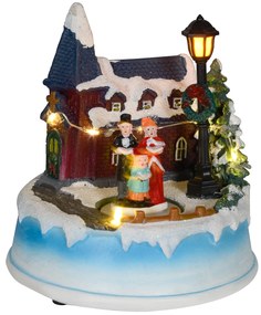 HOMCOM Aldeia de Natal com Luzes LED Cena de Natal com Coro Giratório Música para Decoração de Natal 13x13x15 cm Multicor | Aosom Portugal