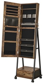 Armário de joias com espelho de corpo inteiro. | SONGMICS | 41.5 x 37 x 152.5 cm | castanho rústico e preto | JJC004X01.