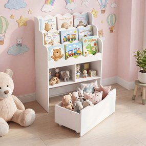 Estante Infantil para Brinquedos, 30 x 60 x 91 cm, Gaveta Removível com Rodas, Branco