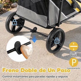 Carrinho Dobrável para Animais de Estimação, 105 x 68 x 102 cm, Dobragem Rápida, Amarelo+Cinza