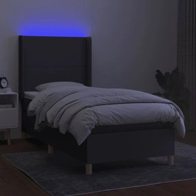 Cama box spring c/ colchão e LED 90x200 cm tecido cinza-escuro