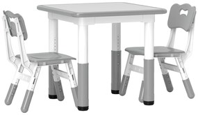 Mesa e Cadeiras para Crianças de 3 Peças com Altura Ajustável para Sala de Jogos Quarto Escola Infantil Branco e Cinza