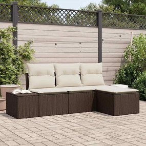 vidaXL Conjunto de Sofá de Jardim de 4 Peças com Almofadas Castanho Poliratan