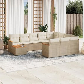 11 pcs conjunto sofás de jardim c/ almofadões vime PE bege