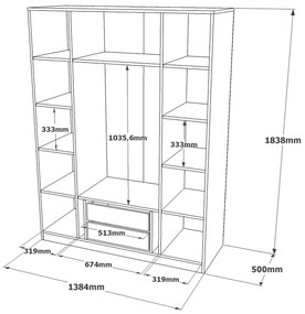 Roupeiro Home de 4 Portas com Espelho – Castanho e Cinzento (138,4 x 1